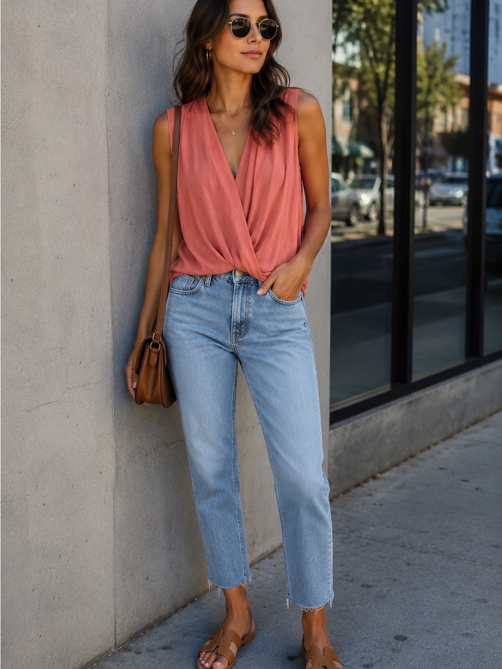 Rag & Bone faux wrap Sleeveless Draped V-Neck Top in Coral xsmall